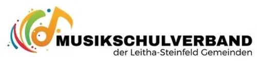 Das Logo für Musikschulverein der Leitha-Steinfeld, mit einem Musiknotensymbol und fetter schwarzer Schrift.