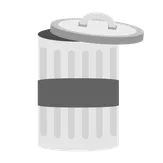 Eine einfache Illustration eines Mülleimers mit Deckel und Griff. Der Mülleimer ist zylindrisch mit einem grauen Griff und Deckel.