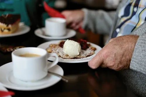 Food, Food Presentation, Brunch, Cup, Saucer, Plate, Meal, Coffee Cup, Person, Man