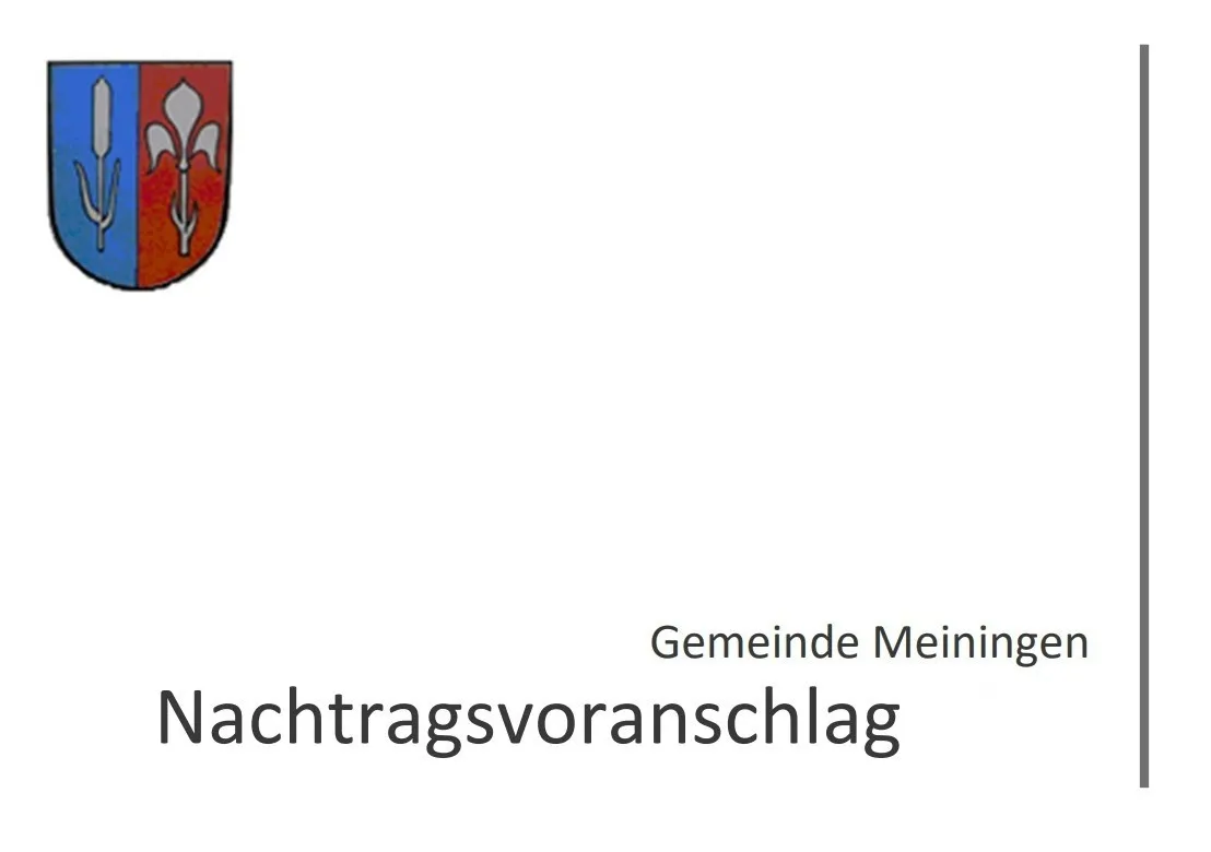 Ein Dokument mit dem Gemeindenamen 'Meining' und 'Nachtragsvorschlag' darunter geschrieben. Das Gemeindewappen befindet sich in der oberen linken Ecke.