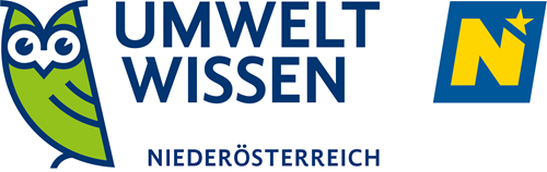 Das Umwelt Wissen Logo zeigt eine grüne Eule mit blauen und weißen Akzenten, begleitet von dem Text Umwelt Wissen Niederosterreich.