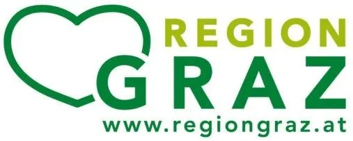 Das Logo für Region Graz zeigt ein Herz und die Worte Region Graz, zusammen mit einer Website-Adresse.