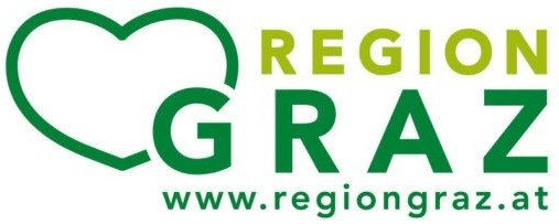 Das Logo für Region Graz zeigt ein Herz und die Worte Region Graz, zusammen mit einer Website-Adresse.
