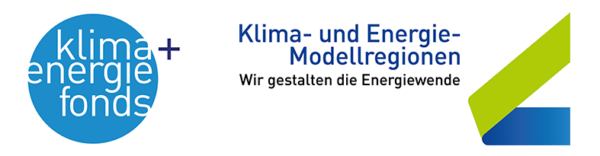 Das Bild zeigt die Logos von Klima+Energiefonds und Klima- und Energie-Modellregionen mit dem Slogan 'Wir gestalten die Energiewende'.