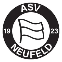 Das Logo für ASV Neufeld, mit einer Flagge mit drei horizontalen Streifen und den Zahlen 19 und 23 auf beiden Seiten.