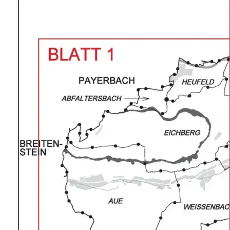 Eine Karte zeigt eine Übersicht mit Blatt 1, gekennzeichnete Orte einschließlich Payerbach, Heufeld, Breitenstein, Eichberg, Au, Weissenbach und Schottwien.