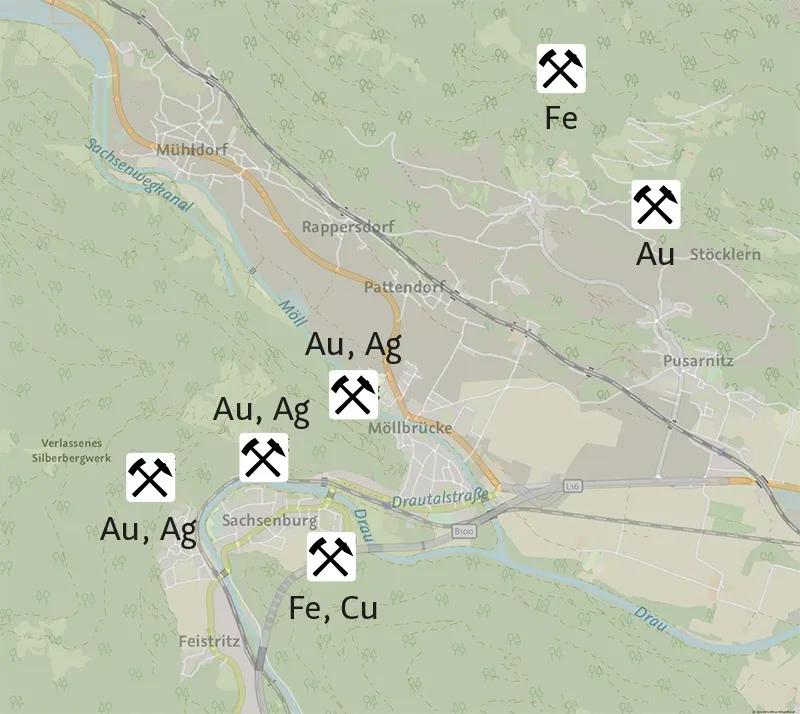 Karte der mittelalterlichen Bergbaustätten