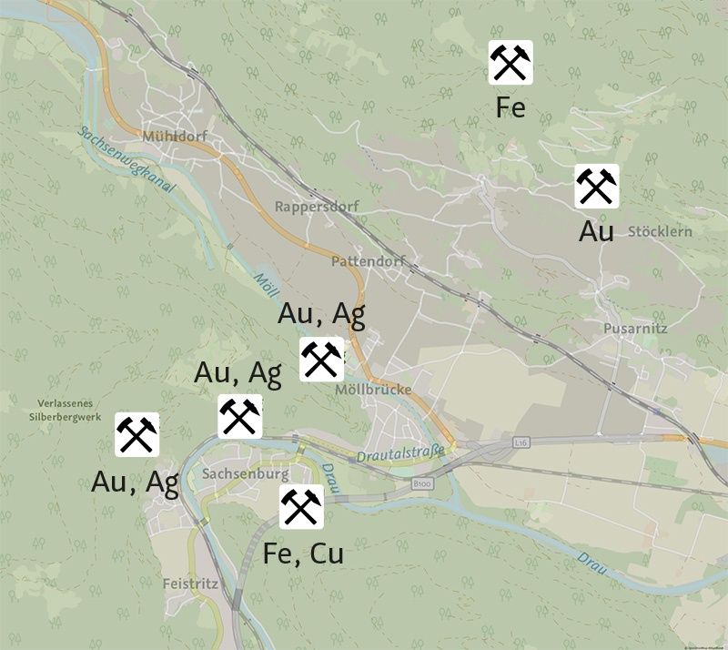 Karte der mittelalterlichen Bergbaustätten
