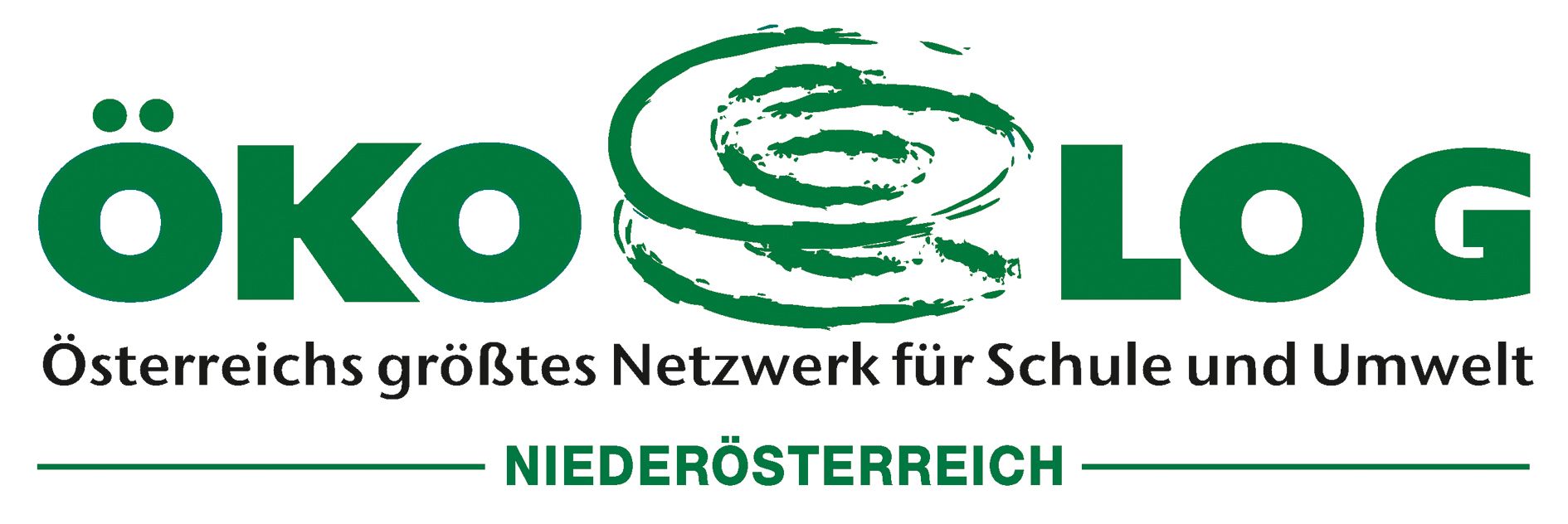 Das Logo eines Netzwerks für Niederösterreich, mit einem Spiraldesign in Grün und Weiß.