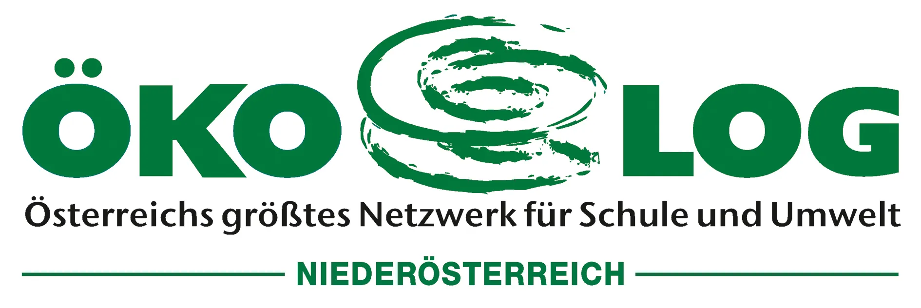 Das Logo eines Netzwerks für Niederösterreich, mit einem Spiraldesign in Grün und Weiß.