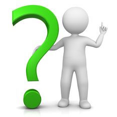 Eine 3D-Illustration einer Person, die auf ein grünes Fragezeichen zeigt. Die Person hat einen weißen Körper und steht auf einem weißen Hintergrund.
