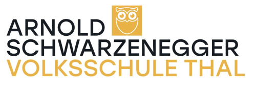 Das Logo für Arnold Schwarzenegger Volksschule Thal, mit einem stilisierten Eule.