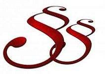 Ein stilisiertes, kunstvolles rotes Doppel-'S'-Symbol auf weißem Hintergrund, das an verschlungene Kalligraphie erinnert.