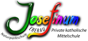 Das Wort 'Josefinum' wird in einer leuchtenden, mehrfarbigen Schrift auf schwarzem Hintergrund angezeigt. Die Buchstaben sind stilisiert, wobei jeder Buchstabe eine einzigartige Farbe hat: grün, gelb, orange, pink und blau.