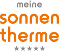 Das Bild zeigt den Text 'meine sonnen therme' mit vier Sternen darunter, was wahrscheinlich eine Bewertung oder einen Testbericht darstellt.
