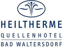 Das Logo des Heiltherme Quellenhotels Bad Waltersdorf mit einem stilisierten Brunnen und blauer Schrift.