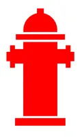 Ein rotes Feuerwehrhydranten-Symbol mit weißem Hintergrund, mit einem kreuzförmigen oberen und unteren Teil.