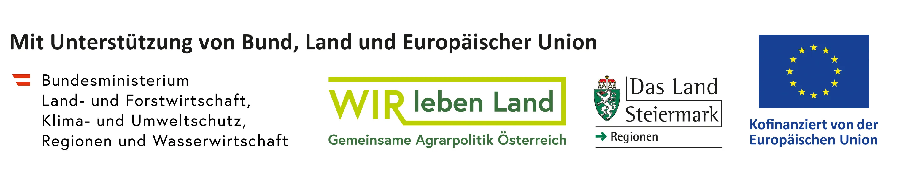 Logo für 'Wir leben Land' mit grünem Rand, das die Worte 'Wir leben Land' über einer gelben Linie zeigt. Darunter steht 'Gemeinsame Agrarpolitik Osterreich'.