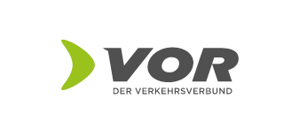 Das Logo für VOR, den Verkehrsverband, zeigt ein grünes Blattsymbol und den Namen VOR in fetten schwarzen Buchstaben.