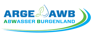 Das Logo für ARGE AWB, eine Wassermanagementorganisation in Burgenland, zeigt einen Wassertropfen mit einem Blatt darin und den Text 'ABWASSER BURGENDLAND' darunter.