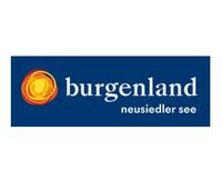 Das Burgenland-Logo hat einen blauen Hintergrund mit einer gelben Sonne in der Mitte und dem Text 'Burgenland Neusiedler See' darunter.