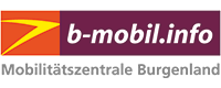 Das Logo für b-mobil.info, ein Mobilitätszentrum in Burgenland, mit einem stilisierten 'b', einem gelben Blitz und dem Text 'Mobilitätszentrale Burgenland' darunter.