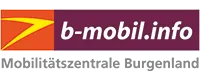 Das Logo für b-mobil.info, ein Mobilitätszentrum in Burgenland, mit einem stilisierten 'b', einem gelben Blitz und dem Text 'Mobilitätszentrale Burgenland' darunter.