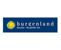 Das Burgenland-Logo mit einer Sonne und dem Text 'Rosalia - Neufelder See' in Blau auf weißem Hintergrund.