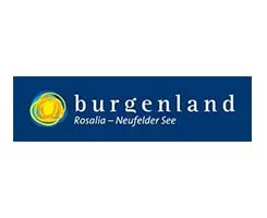 Das Burgenland-Logo mit einer Sonne und dem Text 'Rosalia - Neufelder See' in Blau auf weißem Hintergrund.