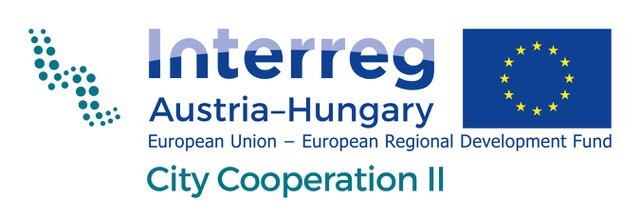 Das Interreg Austria-Ungarn Logo zeigt die Flagge der Europäischen Union und beschreibt den Europäischen Fonds für regionale Entwicklung und die Stadtkooperation II.