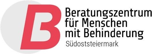 Ein roter Buchstabe B in einem weißen Kreis, mit Text 'Beratungszentrum für Menschen mit Behinderung' darunter.