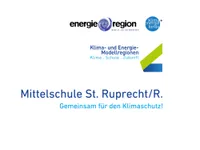 Ein Werbebanner für die Mittelschule St. Rupert/R. in Zusammenarbeit mit Klima- und Energie-Modellregionen, mit Logos und einem Slogan für den Klimaschutz.