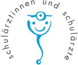Ein blaues Stethoskop mit einem lächelnden Gesicht und dem Text 'Schutzzeiten und' in einer kreisförmigen Anordnung.