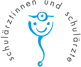 Ein blaues Stethoskop mit einem lächelnden Gesicht und dem Text 'Schutzzeiten und' in einer kreisförmigen Anordnung.