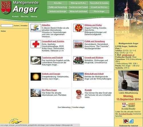 Die Webseite bietet verschiedene Kategorien wie aktuelle Ereignisse, Bildung und Kultur, Gesundheit und Soziales, Tourismus und Freizeit, Umwelt und Wohnen, Wirtschaft und Arbeit und öffentliche Sicherheit. Sie enthält auch Kontaktinformationen und einen Link zur offiziellen Website.