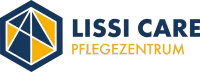 Das Bild zeigt ein Logo mit sechseckiger Form. Der Text 'LISSI CAR' ist in Blau hervorgehoben, während 'PFLEGEZENTRIUM' darunter in Gelb angezeigt wird. Der Hintergrund ist dunkel.
