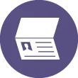 Ein offenes Ordnersymbol mit weißem Hintergrund und einem Profilbild auf einem violetten Kreishintergrund.