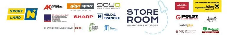 Eine Collage von Logos verschiedener Marken wie Sport, Giga Sport, Store Room, Sharp, Held & Francke, KabelPlus, BMC und mehr. Das zentrale Thema ist Store Room.