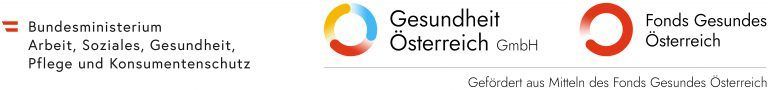 Logo des Bundesministeriums für Arbeit, Soziales, Gesundheit und Konsumentenschutz mit Text in Deutsch. Enthält auch ein Logo des Fonds Gesundes Österreich.