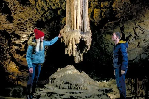 Cave, Nature, Outdoors, Pants, Person, Adult, Male, Man, Hat, Jacket