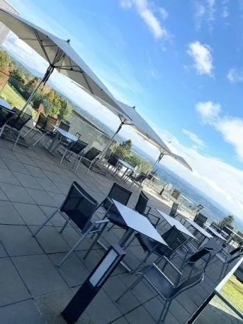 Terrace, Indoors, Restaurant, Dining Table, Furniture, Table, Outdoors, Scenery, Cafeteria, Floor