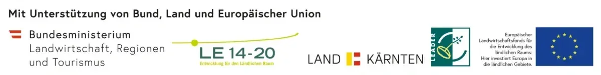 LE 14-20 Entwicklung für den ländlichen Raum. Logos für Bund, Land und Europäische Union.