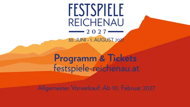 Festspiele Reichenau 2027 Plakat mit Bergen, Daten und Website.