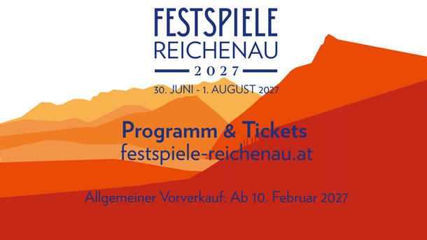 Festspiele Reichenau 2027 Plakat mit Bergen, Daten und Website.