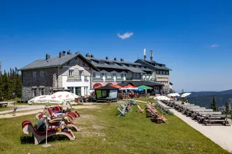 Outdoors, Shelter, Grass, Neighborhood, Hotel, Person, Bench, Nature, Scenery, Summer