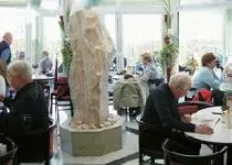 Indoors, Restaurant, Cafeteria, Cafe, Dining Table, Table, Adult, Male, Man, Person