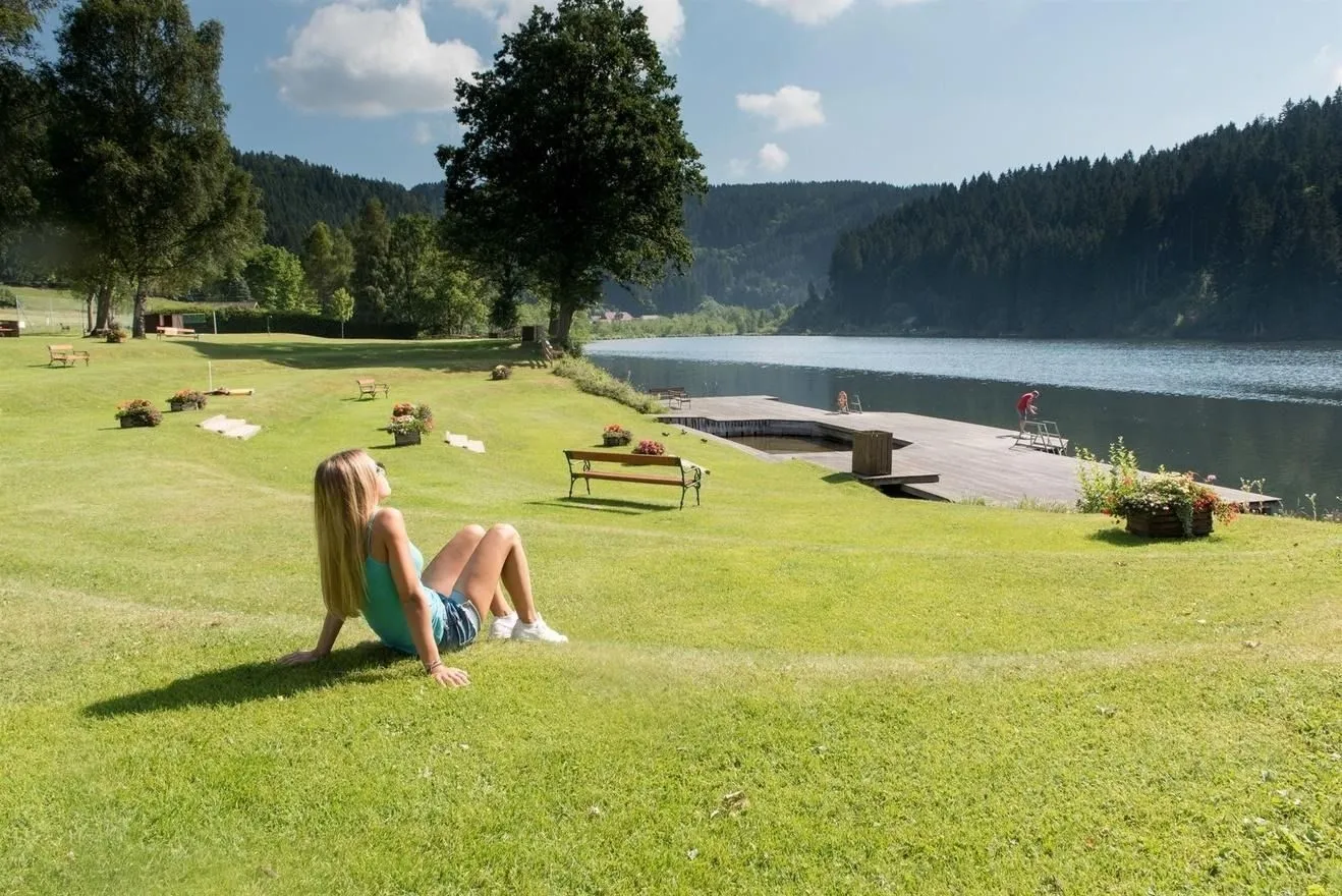 Nature, Outdoors, Scenery, Grass, Female, Girl, Person, Teen, Lakefront, Bench