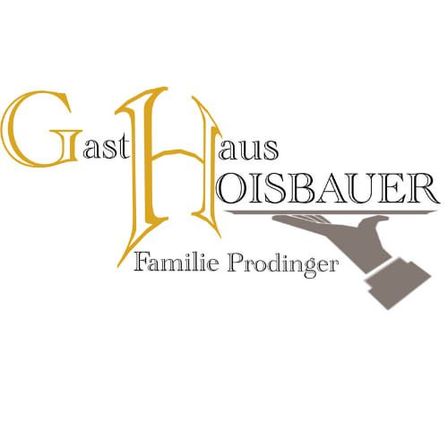 Gasthaus Oisbauer Logo mit einer stilisierten Hand, die einen Teller in Goldfarbe hält.