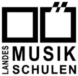 Das Schwarz-Weiß-Bild zeigt das Logo der 'Landes Musik Schulen' mit zwei quadratischen Kästchen und dem Text 'LANDES MUSIK SCHULEN' darunter.