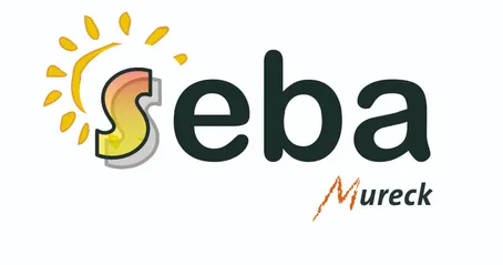 Das Bild zeigt ein Logo für 'ebay' mit einem stilisierten 'e' und 'bay' in Schwarz. Darunter befindet sich ein orangefarbenes 'Mu' mit einer welligen Linie.